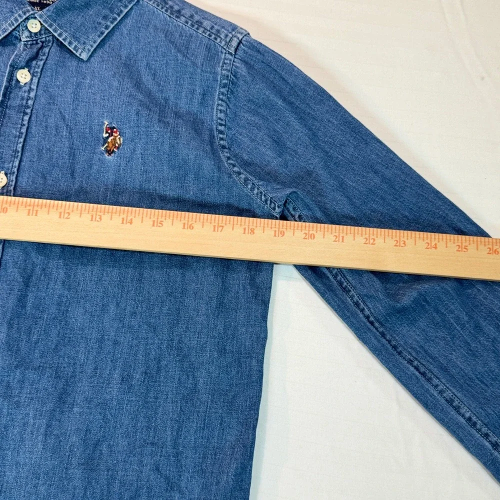 US Polo Assn Boys Denim Button Down Shirt Blue Long Sleeve XL 14-16